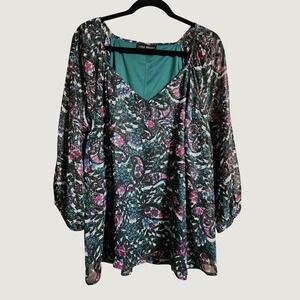 Lane Bryant Blouse Abstract Paisley Metallic 22 Multi
